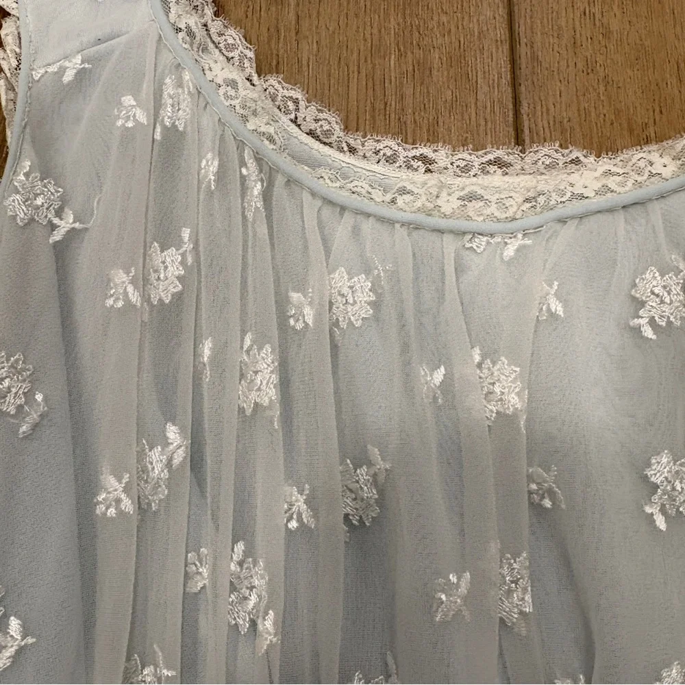 🌟VTG🌟 EMBROIDERED EMPIRE WAIST MAXI KNIT NIGHT GOWN WHITE / BLUE SZ M - Picture 4 of 6